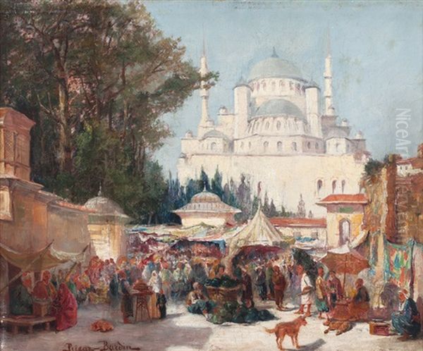 Yeni Camii Ve Carsi Oil Painting by Francois Leon Prieur-Bardin