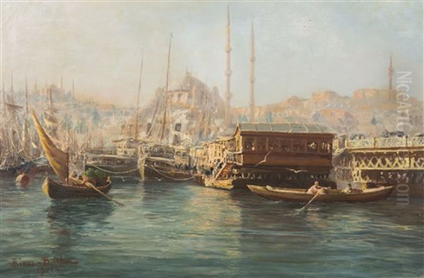 Vue Du Bosphore Oil Painting by Francois Leon Prieur-Bardin