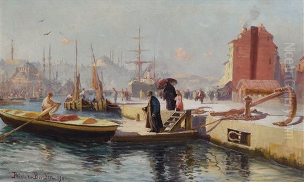 The Ferry At Karakoy, Constantinople Oil Painting by Francois Leon Prieur-Bardin