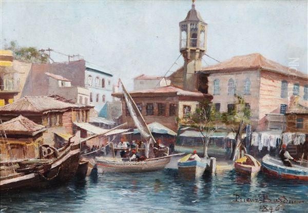 Village Au Bord Du Bosphore Oil Painting by Francois Leon Prieur-Bardin