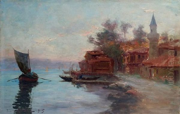 Village Sur Le Bosphore Oil Painting by Francois Leon Prieur-Bardin