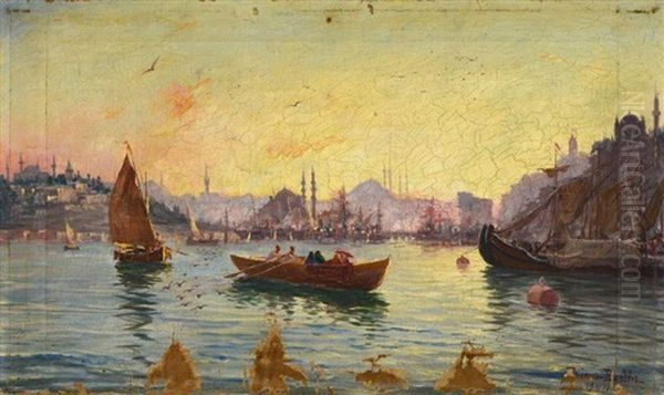 Vue Du Bosphore Oil Painting by Francois Leon Prieur-Bardin