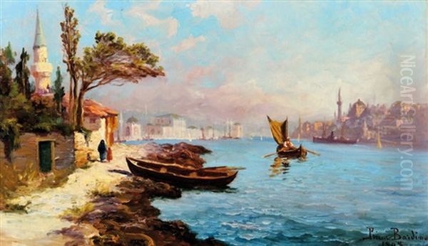 Barques Sur Le Bosphore, Istanbul Oil Painting by Francois Leon Prieur-Bardin