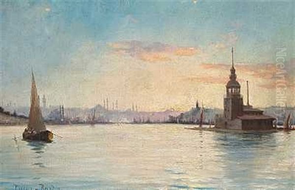 Sunset, Istanbul Oil Painting by Francois Leon Prieur-Bardin