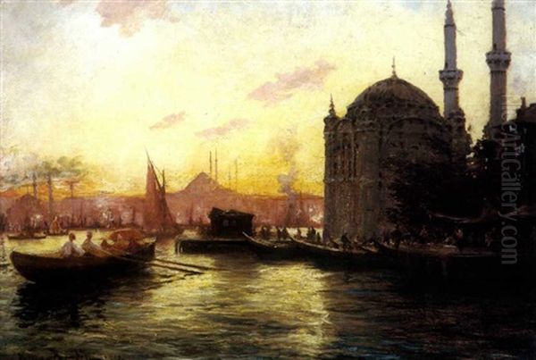 Rivage Du Bosphore, Ortakoy Oil Painting by Francois Leon Prieur-Bardin