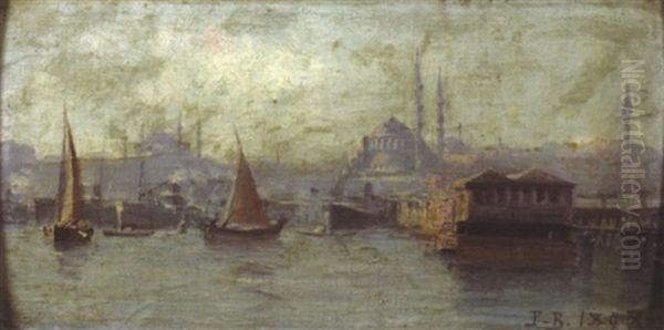 L'arrivee Des Bateaux A Galata Oil Painting by Francois Leon Prieur-Bardin