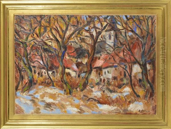 Village Derriere Les Arbres Oil Painting by Andre Julien Prina