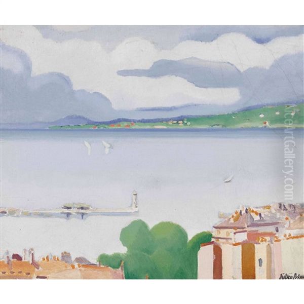 La Rade De Geneve Oil Painting by Andre Julien Prina