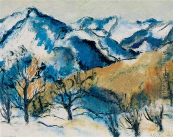 Montagnes De Savoie En Hiver Oil Painting by Andre Julien Prina