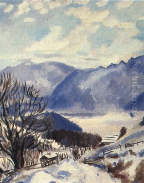 La Valle Du Rhone Vue De Leysin Oil Painting by Andre Julien Prina