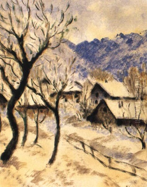 Walliser Dorf Im Schnee Oil Painting by Andre Julien Prina