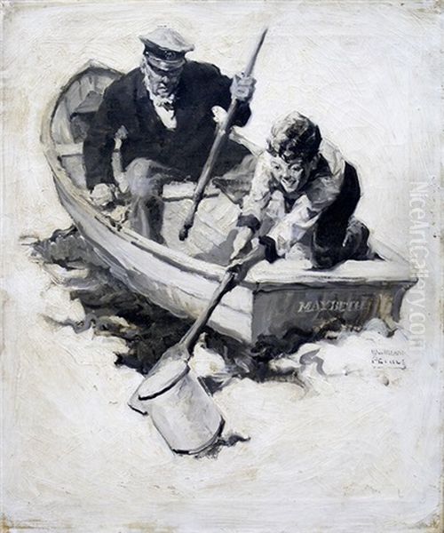 Man And Boy In Rowboat After A Container by William Meade Prince