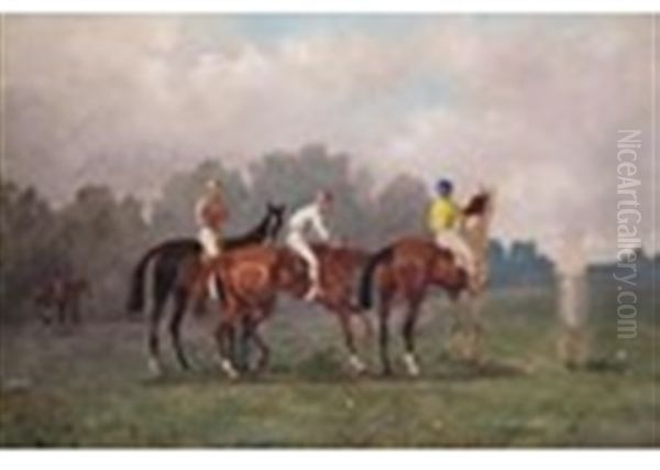 Racehorses Lining Up, Unfinished Oil Painting by Rene Pierre Charles Princeteau