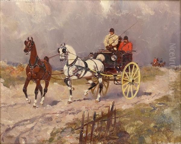 Rally Cart Dos A Dos Suivant Une Chasse A Courre Oil Painting by Rene Pierre Charles Princeteau