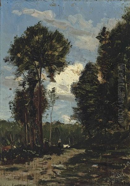 A Wooded Track Oil Painting by Rene Pierre Charles Princeteau