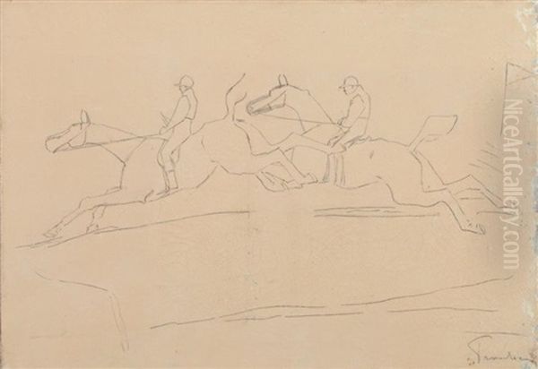 Le Saut D'obstacle (sketch) Oil Painting by Rene Pierre Charles Princeteau