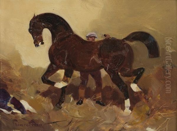 Cheval Avec Lad Oil Painting by Rene Pierre Charles Princeteau