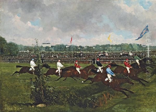 Steeple Chase At The Hippodrome De La Marche Oil Painting by Rene Pierre Charles Princeteau