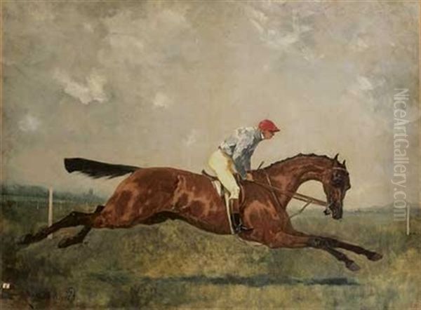 Cheval De Course Et Jockey Portant Sans Doute Les Couleurs Chedeville Oil Painting by Rene Pierre Charles Princeteau