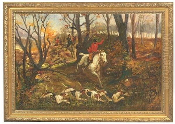 Parforcejagd Im Herbstlichen Wald Oil Painting by Rene Pierre Charles Princeteau