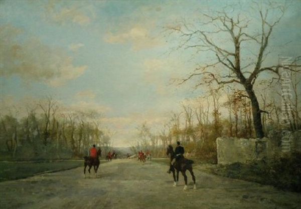 The Duke Of Aumale's Hunt In The Forest Of Chantilly Oil Painting by Rene Pierre Charles Princeteau