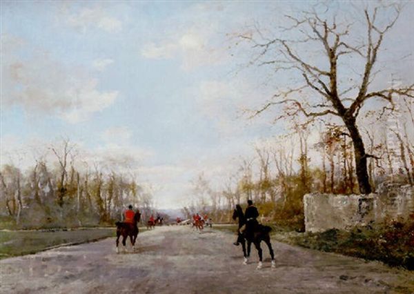 The Duke Of Aumale's Hunt In The Forest Of Chantilly Oil Painting by Rene Pierre Charles Princeteau