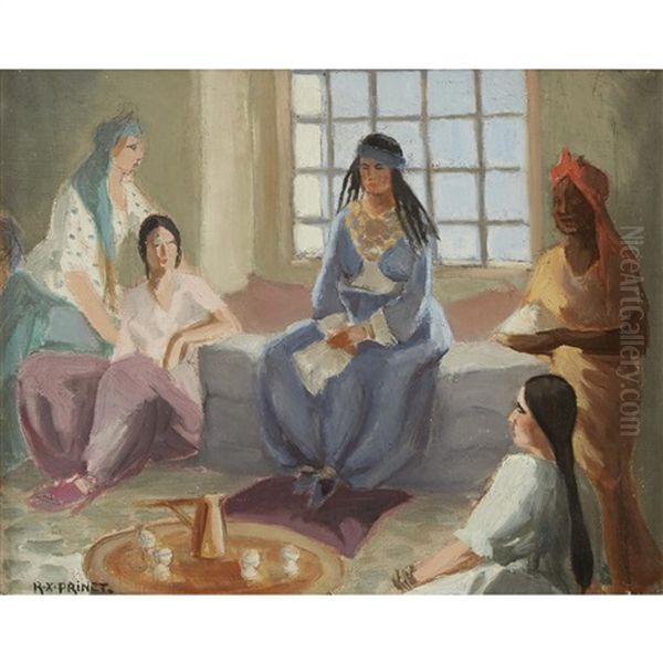 Women In Interior Having Coffee Oil Painting by Rene Francois Xavier Prinet