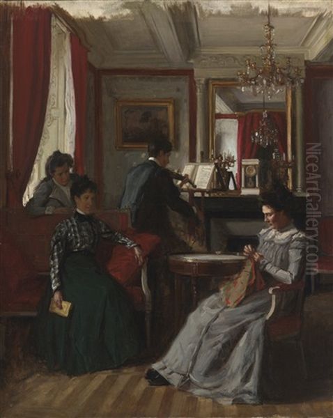 Salon De Famille Oil Painting by Rene Francois Xavier Prinet