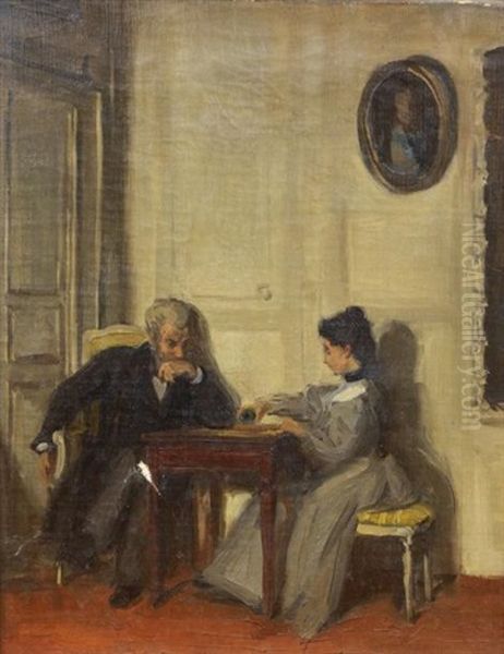 Esquisse Pour Les Joueurs De Dames (sketch) Oil Painting by Rene Francois Xavier Prinet