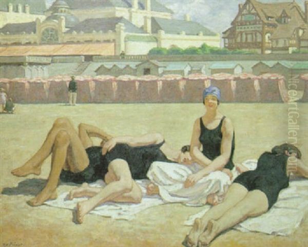 Cabourg - Le Bain De Soleil Oil Painting by Rene Francois Xavier Prinet