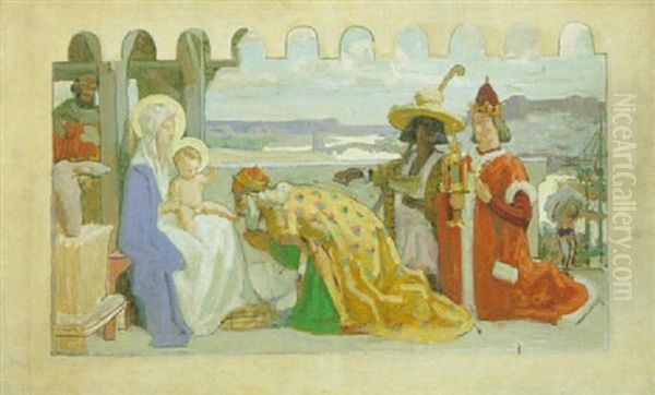 L'adoration Des Rois Mages Oil Painting by Rene Francois Xavier Prinet