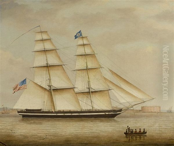 An American Revenue Cutter In New York Harbor Oil Painting by James Fulton Pringle