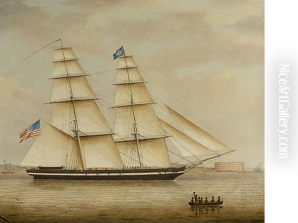 An American Revenue Cutter In New York Harbor Oil Painting by James Fulton Pringle