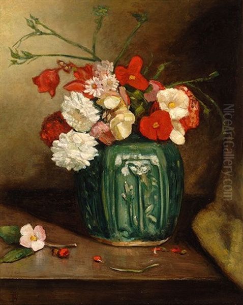 Still Life Of Flowers With Ginger Jar Oil Painting by Benjamin Liepman Prins