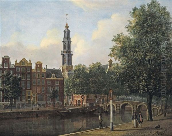 A View Of The Keizersgracht With The Westerkerk, Amsterdam Oil Painting by Johannes Huibert (Hendric) Prins