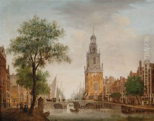 View Of The Jan Roodenpoort-tower In Amsterdam Oil Painting by Johannes Huibert (Hendric) Prins