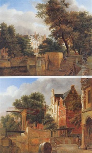 Stadsgezicht Met Huizen Aan Een Gracht Oil Painting by Johannes Huibert (Hendric) Prins