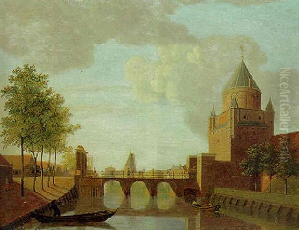 A View Of The Kleine Houtpoort, Haarlem Oil Painting by Johannes Huibert (Hendric) Prins