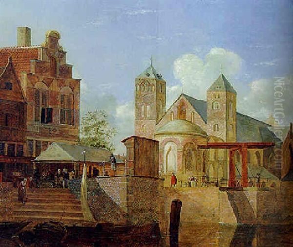 A View Of A Town Oil Painting by Johannes Huibert (Hendric) Prins