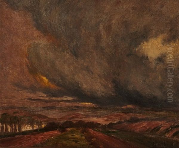 Orage Sur La Vallee De Seine Oil Painting by Pierre Ernest Prins