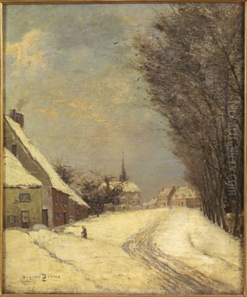 Franconville (seine Et Oise), Effet De Neige Oil Painting by Pierre Ernest Prins