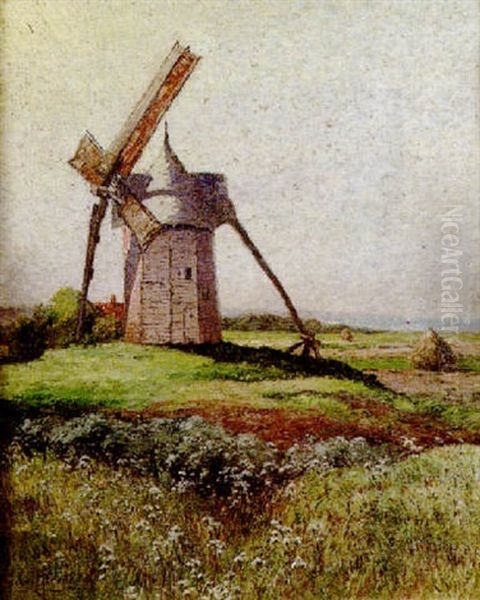 Le Moulin A Vent En Hollande Oil Painting by Pierre Ernest Prins