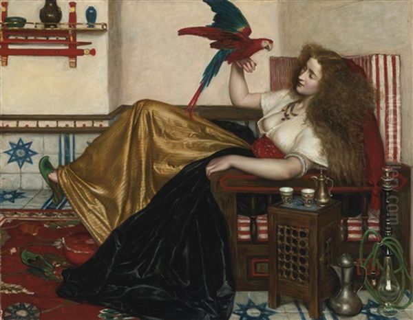 The Lady Of The Tooti-nameh Or The Legend Of The Parrot Oil Painting by Valentine Cameron Prinsep