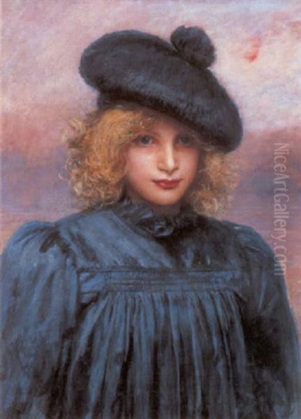 Young Girl With Blue Smock And Tam O'shanter Oil Painting by Valentine Cameron Prinsep