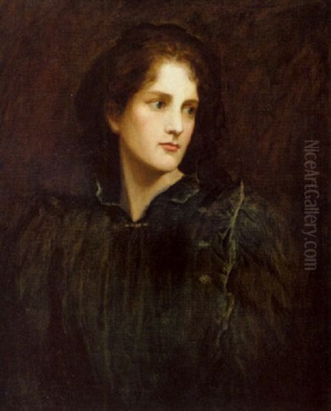 Portrait Of A Lady In A Black Dress Oil Painting by Valentine Cameron Prinsep