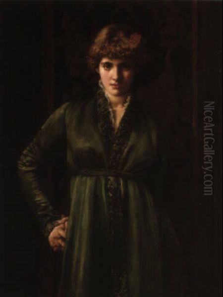 Portrait Of A Girl In Green Oil Painting by Valentine Cameron Prinsep