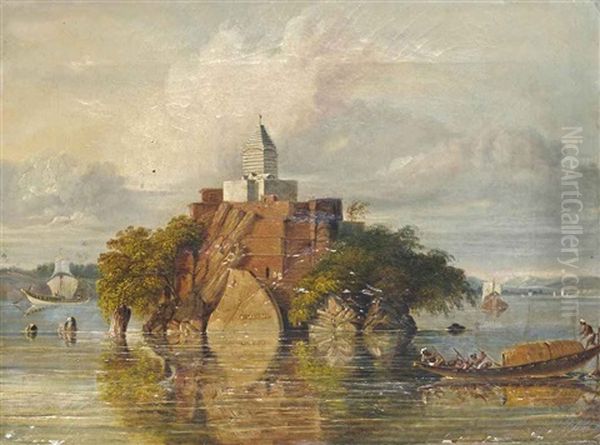 Fakeer's Rock At Janguira, Near Sultanganj On The Ganges Oil Painting by William Prinsep