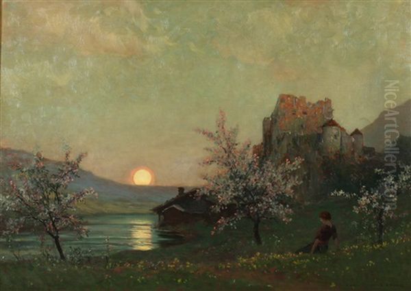 Sunset Over Water Oil Painting by Karl Ludwig Prinz