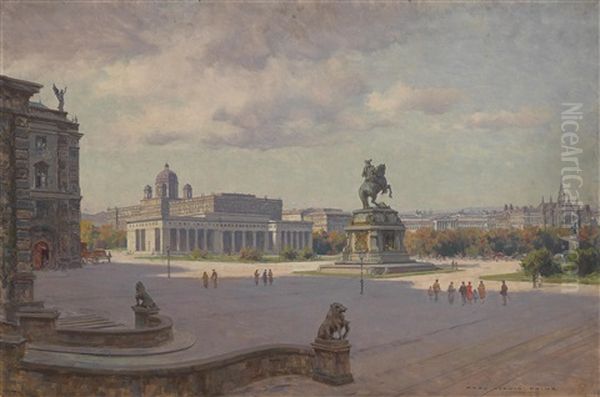 Der Heldenplatz In Wien, Im Hintergrund Parlament Und Rathaus Oil Painting by Karl Ludwig Prinz