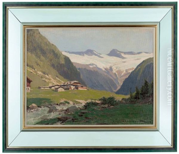 Bauernhauser Im Habachtal, Grosvenedigergebiet Oil Painting by Karl Ludwig Prinz